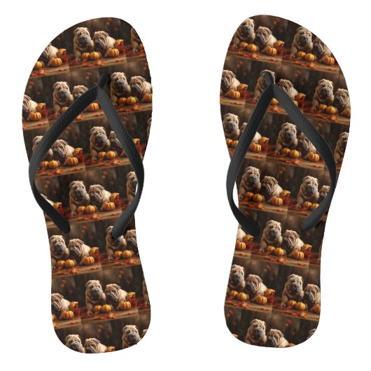 Shar Pei Puppy Herfst Delight Pompoen Teenslippers (Voetbed)