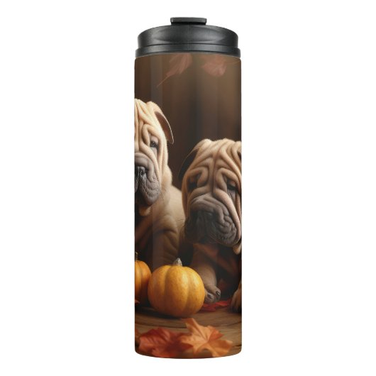 Shar Pei Puppy Herfst Delight Pompoen Thermosbeker (Voorkant)