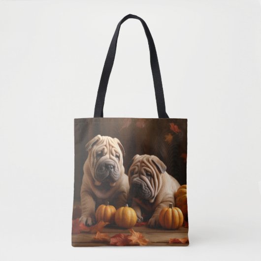Shar Pei Puppy Herfst Delight Pompoen Tote Bag (Voorkant)