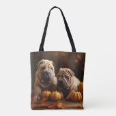 Shar Pei Puppy Herfst Delight Pompoen Tote Bag (Achterkant)