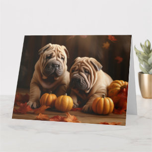 Shar Pei Puppy Herfstpracht Pompoen Kaart
