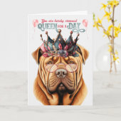 Shar Pei Queen voor een Dag Funny Birthday Kaart (Gele Bloem)