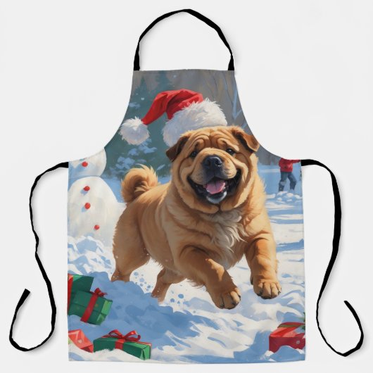 Shar Pei rent in de sneeuw met kerstmuts Schort (Voorkant)