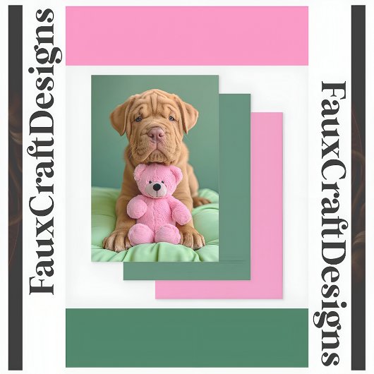 Shar-pei Schattige Pet Dog & Pink Teddy Decoupage  Tissuepapier