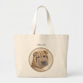 Shar Pei Schilderij Fawn Rimpel Originele Hond Art Grote Tote Bag (Voorkant)