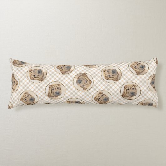 Shar Pei Schilderij Fawn Rimpel Originele Hond Art Lichaamskussen (Voorkant)