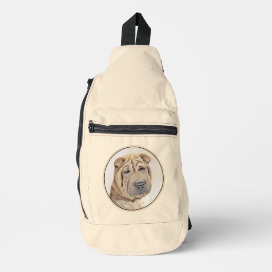 Shar Pei Schilderij Fawn Rimpel Originele Hond Art Sling Bag (Voorkant)