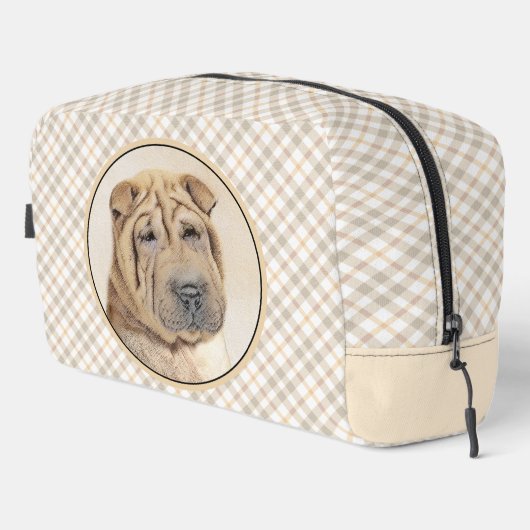 Shar Pei Schilderij Fawn Rimpel Originele Hond Art Toilettasje (Rechterhoek)