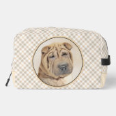 Shar Pei Schilderij Fawn Rimpel Originele Hond Art Toilettasje (Achterkant)