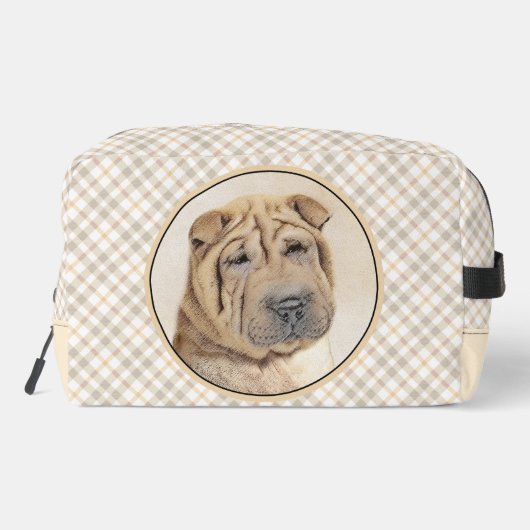 Shar Pei Schilderij Fawn Rimpel Originele Hond Art Toilettasje (Achterkant)