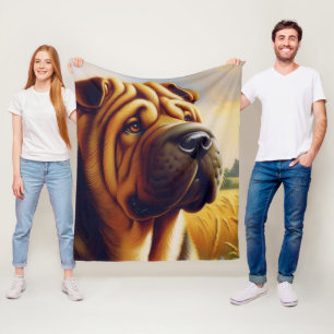  Shar-Pei schilderij Fleece Deken