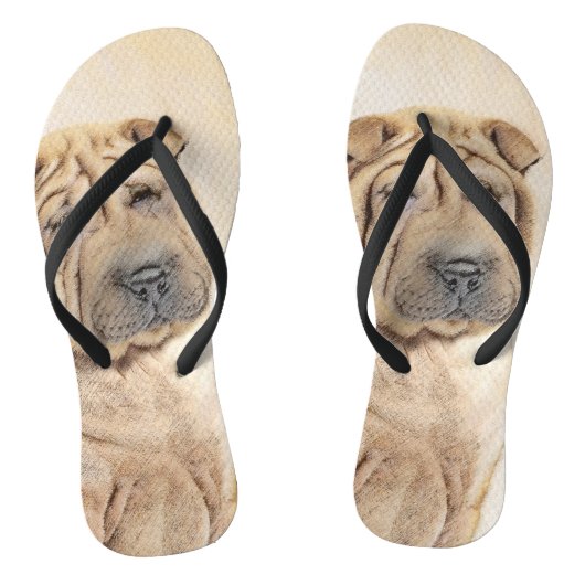 Shar Pei Schilderij - Mooie Originele Honden Kunst Teenslippers (Voetbed)