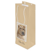 Shar Pei Schilderij - Mooie Originele Honden Kunst Wijn Cadeautas (Achterkant Gekanteld)