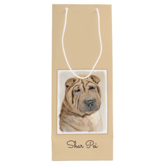 Shar Pei Schilderij - Mooie Originele Honden Kunst Wijn Cadeautas (Achterkant)