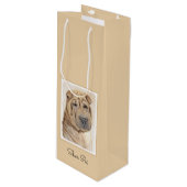 Shar Pei Schilderij - Mooie Originele Honden Kunst Wijn Cadeautas (Voorkant Gekanteld)