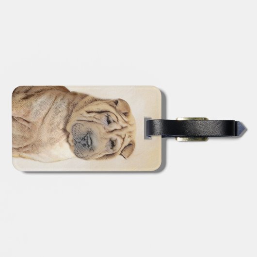 Shar Pei-schildering - Cute Original Dog Art Bagagelabel (Achterkant horizontaal)