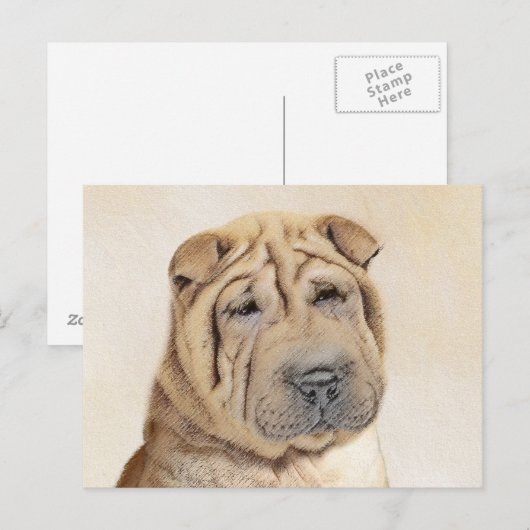 Shar Pei-schildering - Cute Original Dog Art Briefkaart (Voorkant / Achterkant)