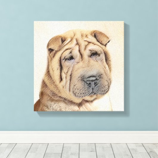 Shar Pei-schildering - Cute Original Dog Art Canvas Afdruk (Insitu (Houten vloer))