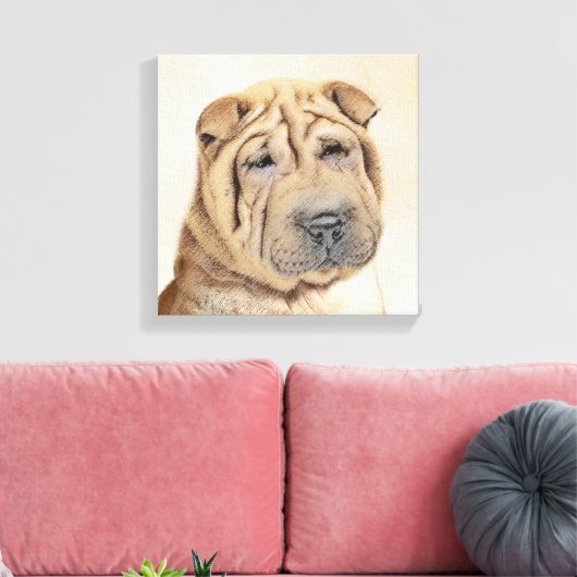Shar Pei-schildering - Cute Original Dog Art Canvas Afdruk (Insitu (Woonkamer))