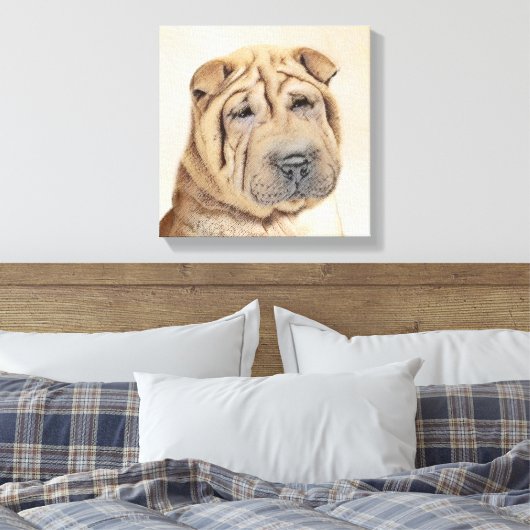 Shar Pei-schildering - Cute Original Dog Art Canvas Afdruk (Insitu (Slaapkamer))