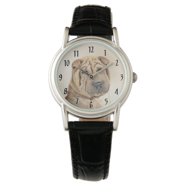 Shar Pei-schildering - Cute Original Dog Art Horloge (Voorkant)