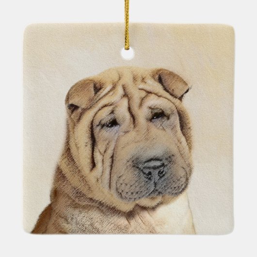 Shar Pei-schildering - Cute Original Dog Art Keramisch Ornament (Achterkant)