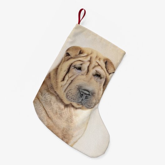 Shar Pei-schildering - Cute Original Dog Art Kleine Kerstsok (Voorkant (Hangend))
