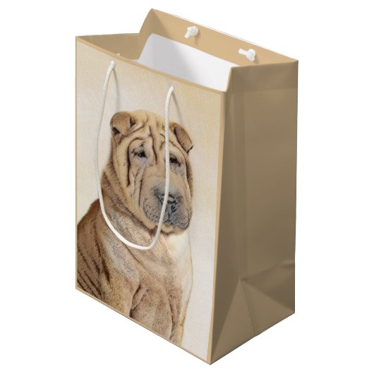 Shar Pei-schildering - Cute Original Dog Art Medium Cadeauzakje (Voorkant Gekanteld)