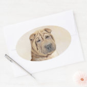 Shar Pei-schildering - Cute Original Dog Art Ovale Sticker (Envelop)