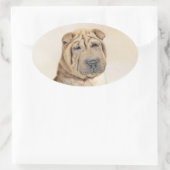Shar Pei-schildering - Cute Original Dog Art Ovale Sticker (Tas)