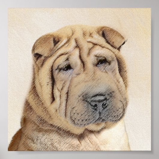 Shar Pei-schildering - Cute Original Dog Art Poster (Voorkant)