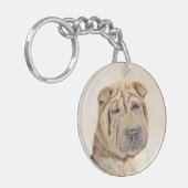 Shar Pei-schildering - Cute Original Dog Art Sleutelhanger (Voorkant Links)