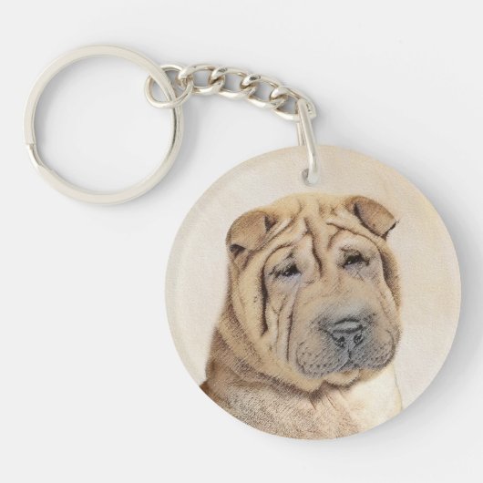 Shar Pei-schildering - Cute Original Dog Art Sleutelhanger (Voorkant)