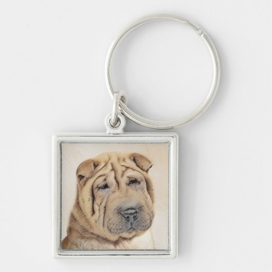 Shar Pei-schildering - Cute Original Dog Art Sleutelhanger (Voorkant)
