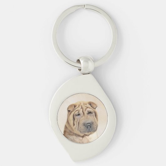 Shar Pei-schildering - Cute Original Dog Art Sleutelhanger (Voorkant)
