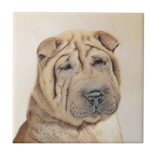 Shar Pei-schildering - Cute Original Dog Art Tegeltje (Voorkant)