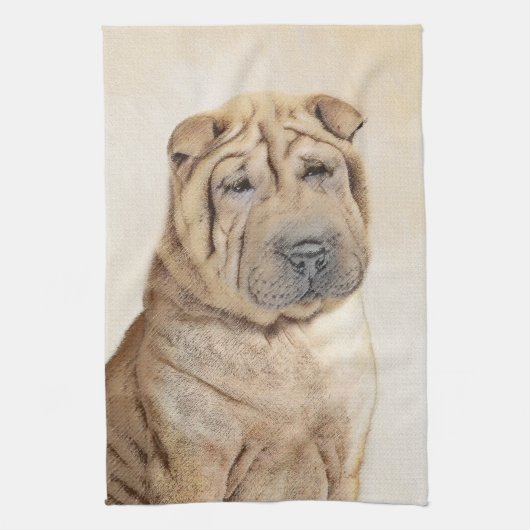 Shar Pei-schildering - Cute Original Dog Art Theedoek (Verticaal)