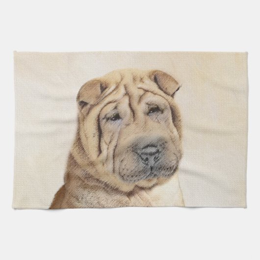 Shar Pei-schildering - Cute Original Dog Art Theedoek (Horizontaal)