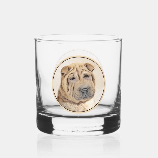 Shar Pei-schildering - Cute Original Dog Art Whisky Glas (Achterkant)