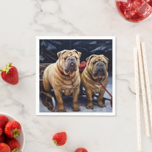 Shar Pei Sneeuw slee Christmas decoratie Servet