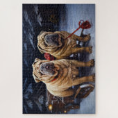 Shar Pei Sneeuw slee Kerstmis decoratie Legpuzzel (Verticaal)