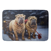 Shar Pei Snowy Sleigh Kerst Decor Badmat (Voorkant)