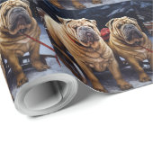 Shar Pei Snowy Sleigh Kerst Decor Cadeaupapier (Rol Hoek)
