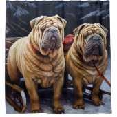 Shar Pei Snowy Sleigh Kerst Decor Douchegordijn (Voorkant)