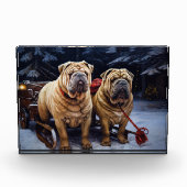 Shar Pei Snowy Sleigh Kerst Decor Fotoblokken (Voorkant)