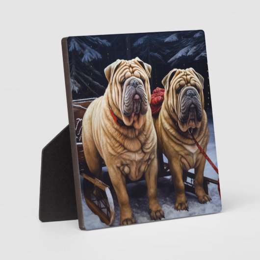 Shar Pei Snowy Sleigh Kerst Decor Fotoplaat (Voorkant)