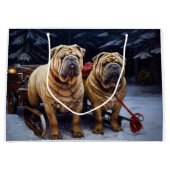 Shar Pei Snowy Sleigh Kerst Decor Groot Cadeauzakje (Voorkant)