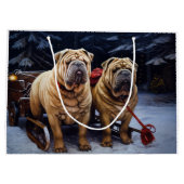 Shar Pei Snowy Sleigh Kerst Decor Groot Cadeauzakje (Achterkant)