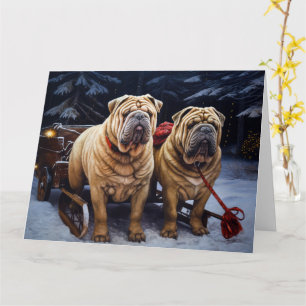 Shar Pei Snowy Sleigh Kerst Decor Kaart