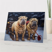 Shar Pei Snowy Sleigh Kerst Decor Kaart (Voorkant)